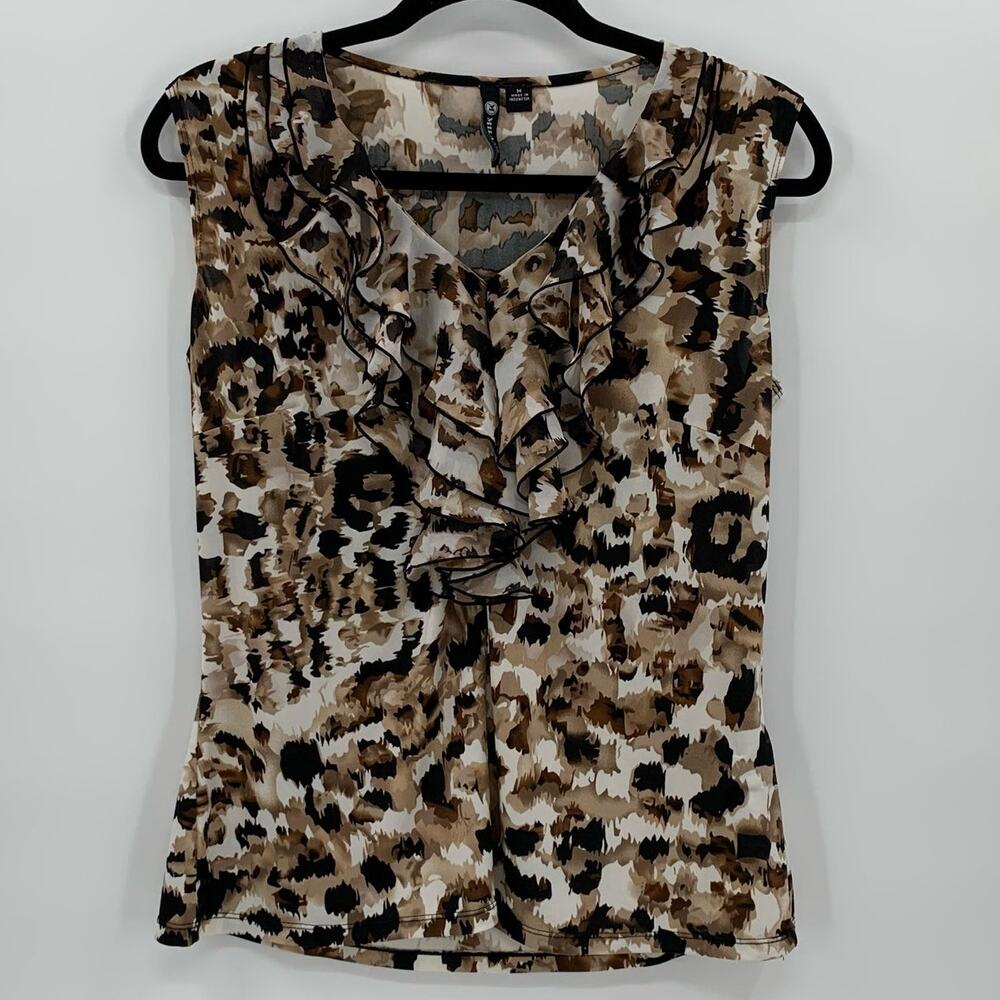 Womens Medium Babydoll Blouse Sleeveless Ruffle Earth Tones V-Neck Y2K Fairy